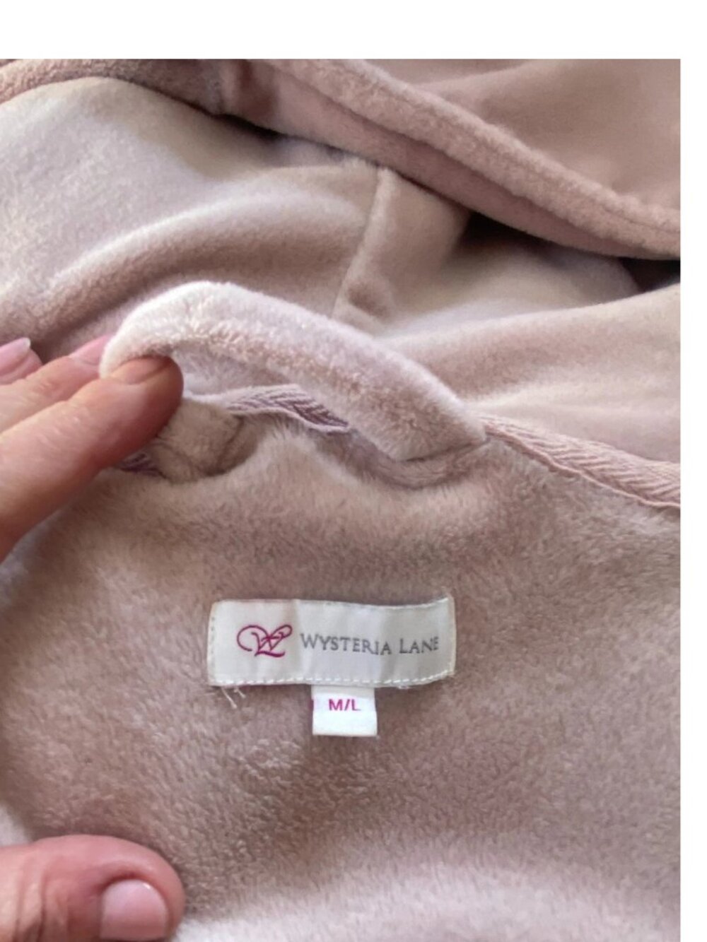 WYSTERIA LANE Pale PINK Velour velvet Oversized Hood Hooded belted Bathrobe - Picture 7 of 7